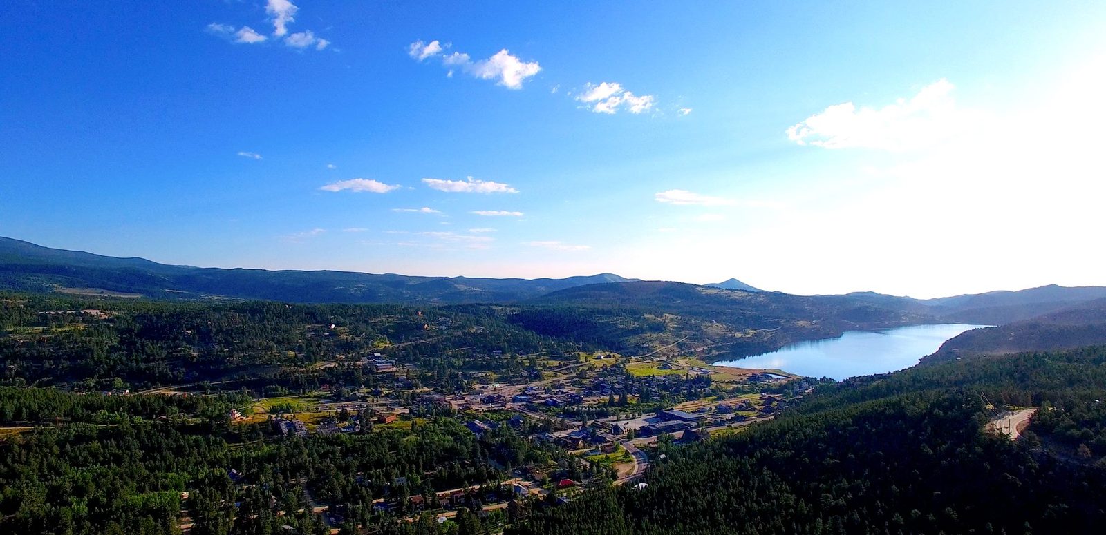 Aerial view of Nederland, Colorado and Barker Reservoir from above